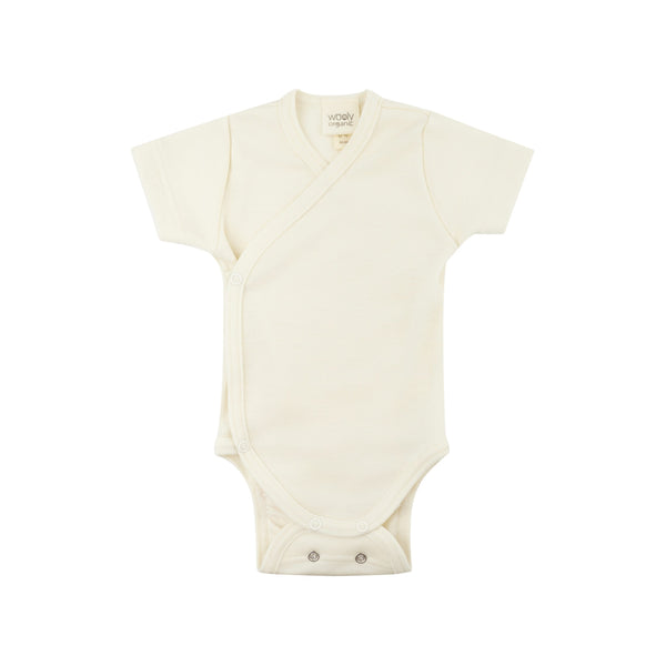 MERINO WOOL/SILK SHORTSLEEVE WRAP BODYSUIT