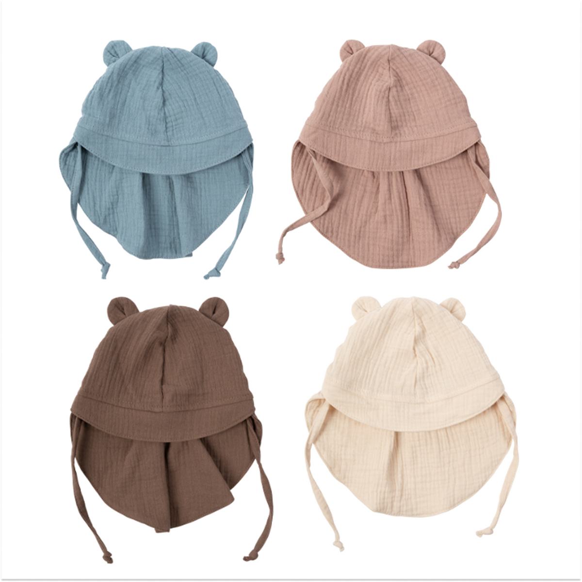 MUSLIN SUN HAT WITH TEDDY EARS