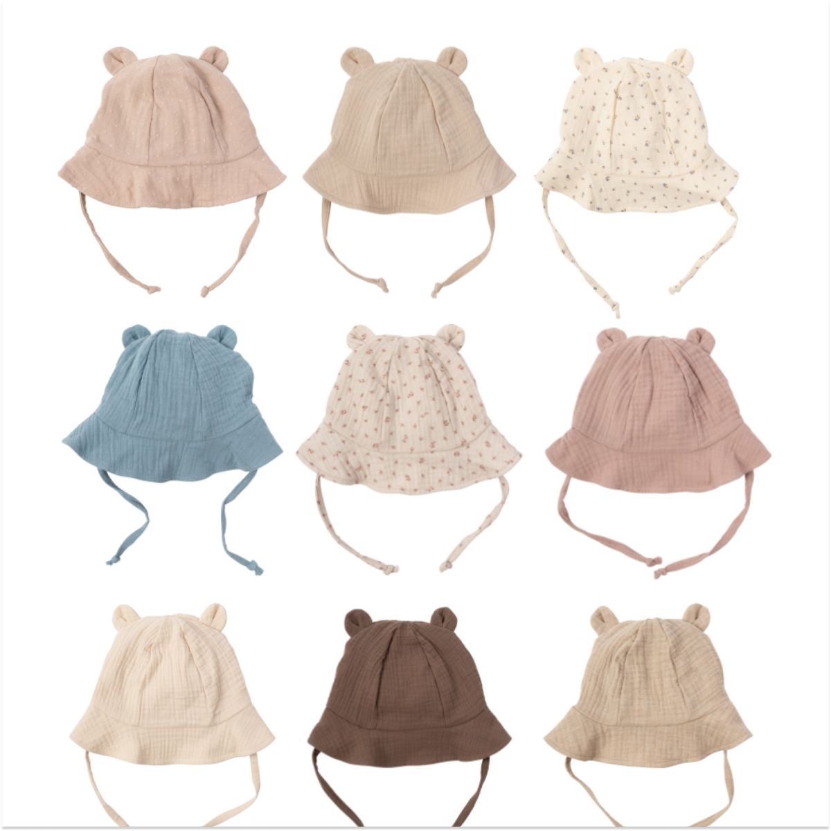 MUSLIN SUN HAT WITH TEDDY EARS