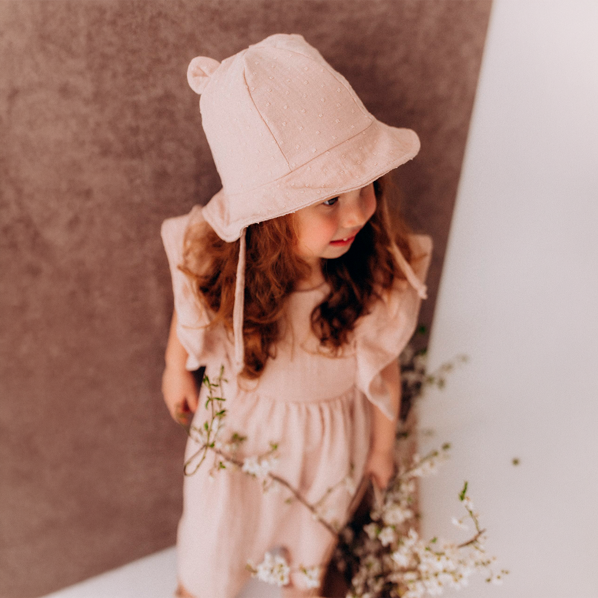 MUSLIN SUN HAT WITH TEDDY EARS