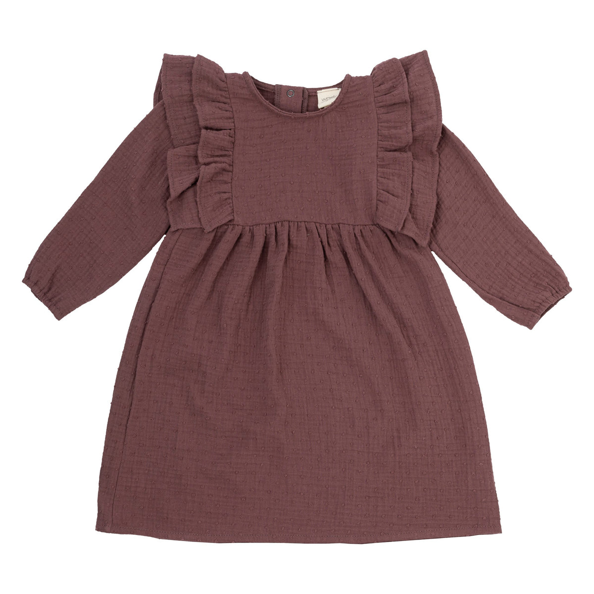 MUSLĪNA KLEITA AR GARĀM PIEDURKNĒM UN VOLĀNIEM - GOTS - AW25