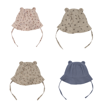 MUSLIN SUN HAT WITH TEDDY EARS - GOTS - SS25