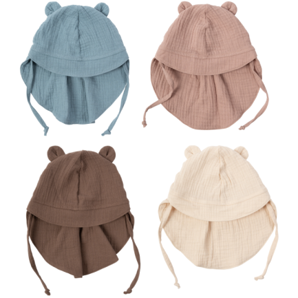 MUSLIN SUN HAT WITH TEDDY EARS - GOTS - SS26