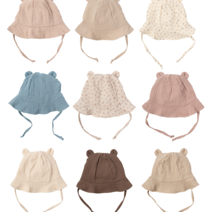 MUSLIN SUN HAT WITH TEDDY EARS - GOTS - SS26