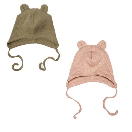 HAT WITH TEDDY EARS 2X1 RIB - GOTS - SS26